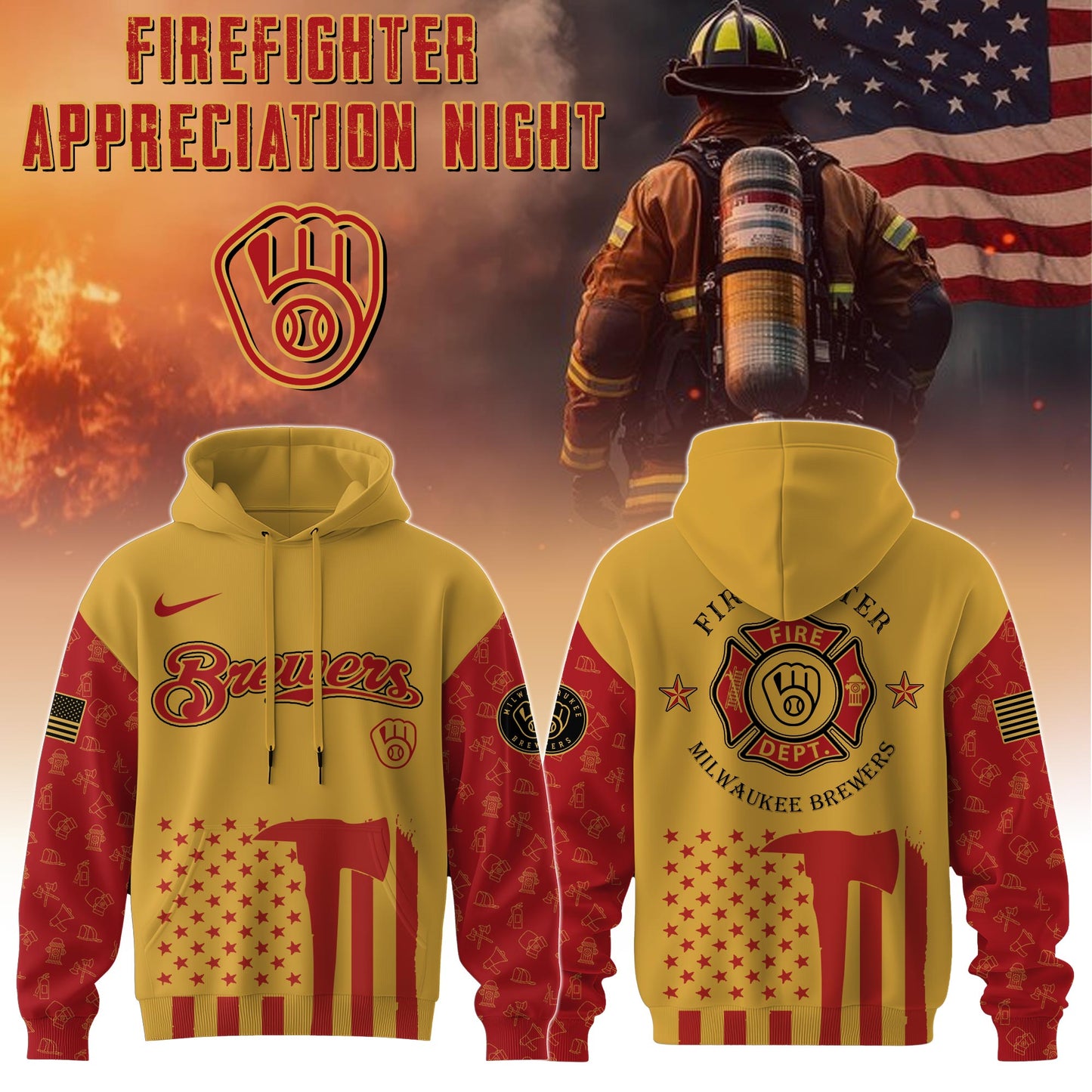 . Milwaukee Brewers MLB x Firefighter Appreciation Night Special Edition Hoodie 2025