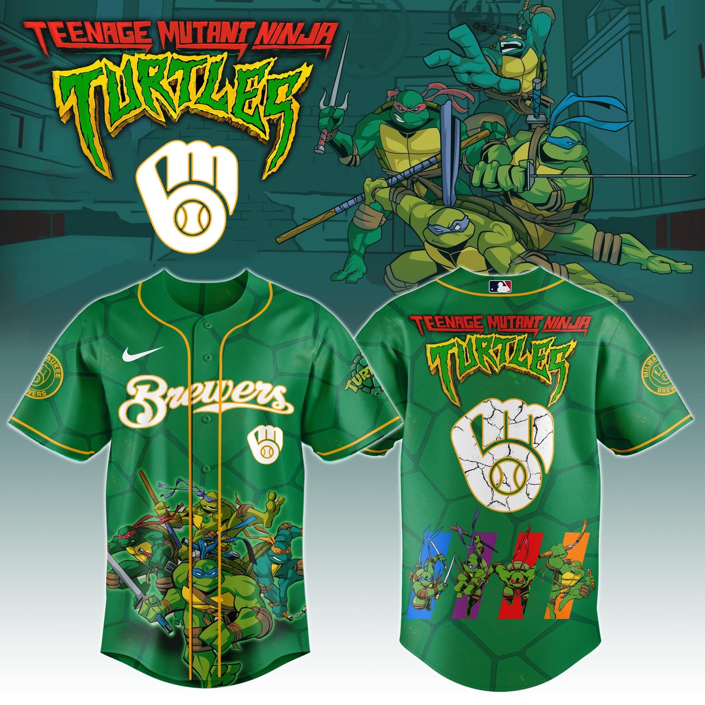 . Milwaukee Brewers MLB x Ninja Turtles Night Game Limited Edition Jersey 2025