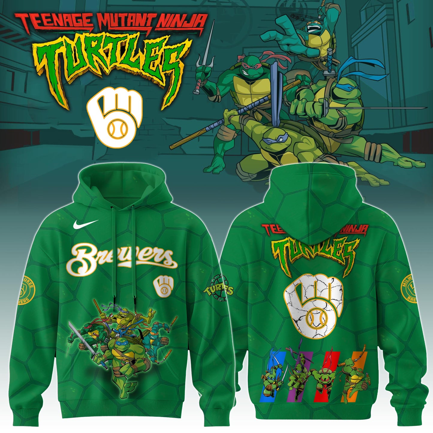 . Milwaukee Brewers MLB x Ninja Turtles Special Edition Hoodie 2025
