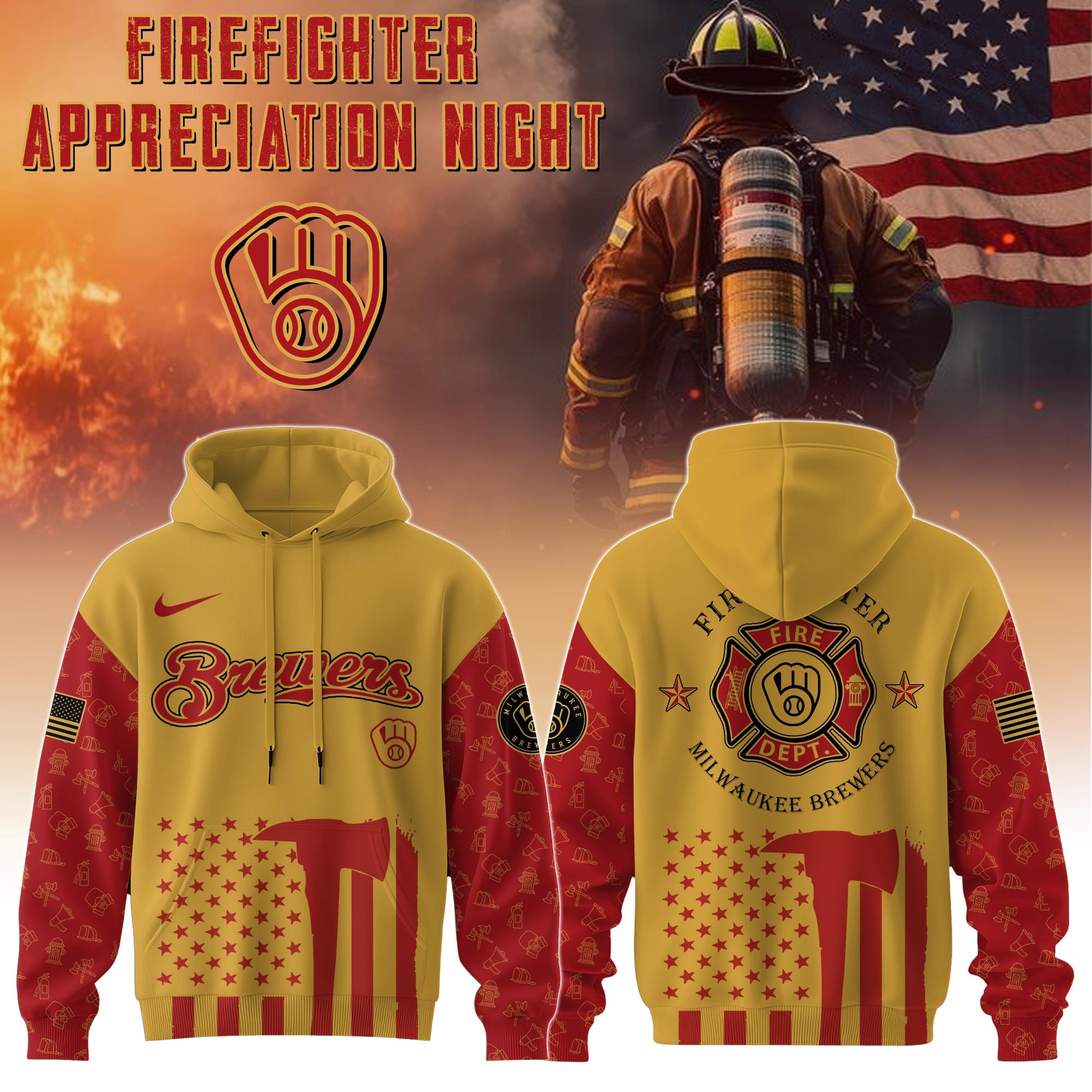 .          Milwaukee Brewers MLB x Firefighter Appreciation Night Special Edition Hoodie 2025