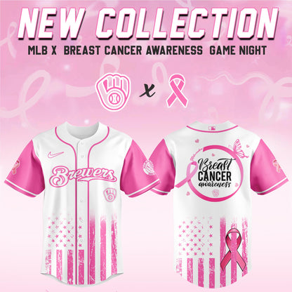 Milwaukee Brewers x  Breast Cancer Awareness Game Night Jersey Editons Limited v2