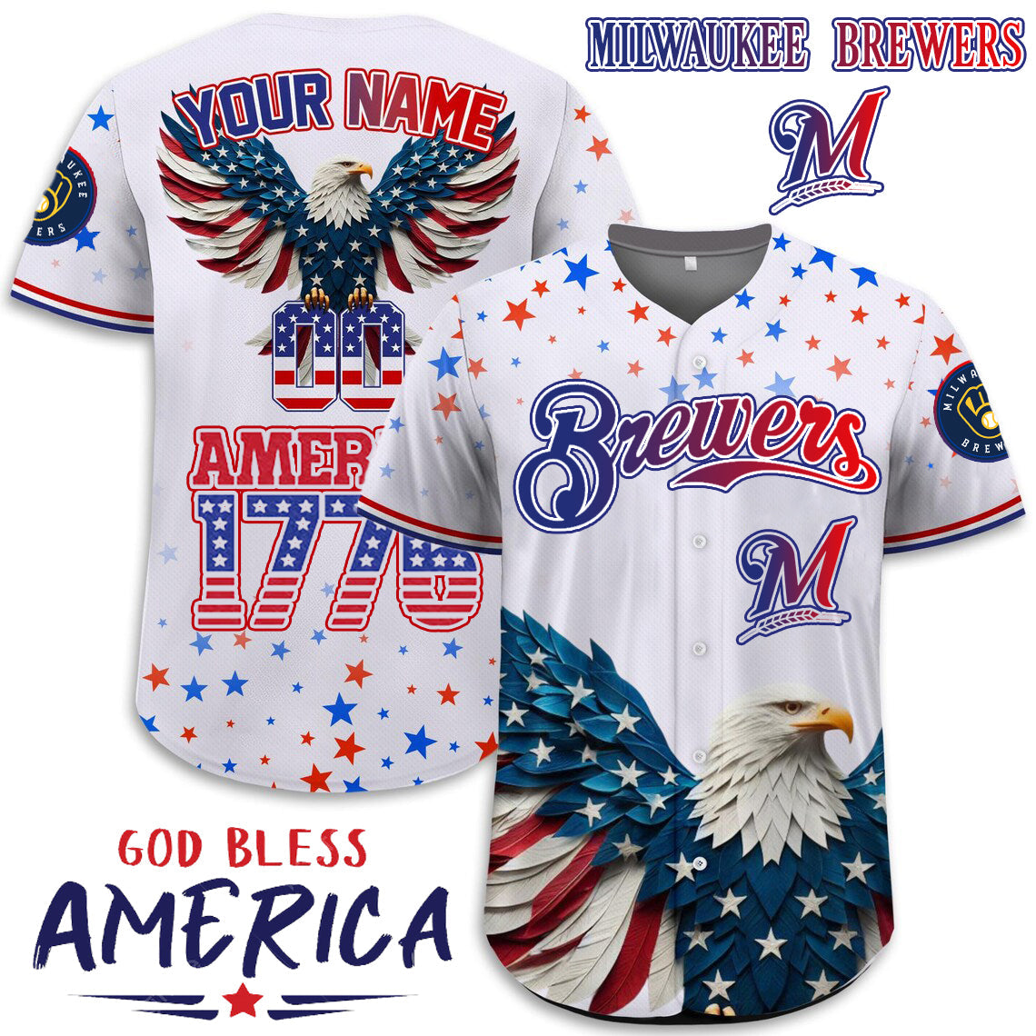 Milwaukee Brewers x Happy Independence Day Jersey Limited 2025-3D Baseball Jersey