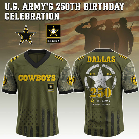 Dallas Cowboys x U.S. Army – 250th Anniversary Tribute Jersey-V-neck Short Sleeve Jersey