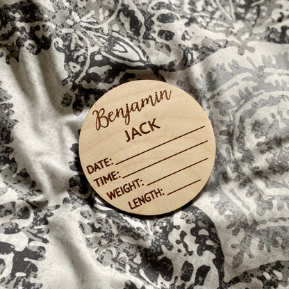 Baby Birth Stats Wood Milestone Card - Engraved Wood Baby Milestone Card