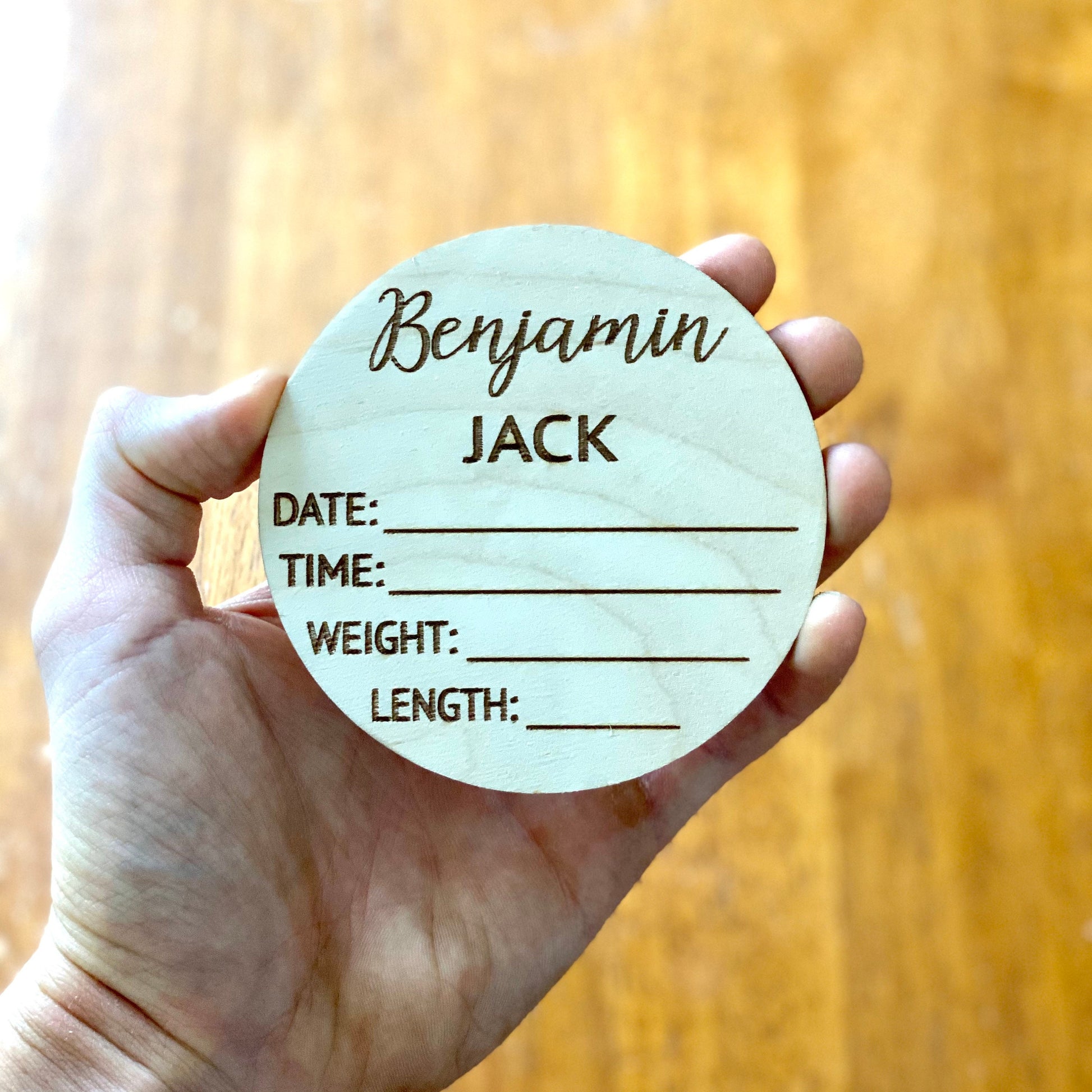 Baby Birth Stats Wood Milestone Card - Engraved Wood Baby Milestone Card