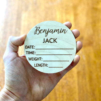 Baby Birth Stats Wood Milestone Card - Engraved Wood Baby Milestone Card