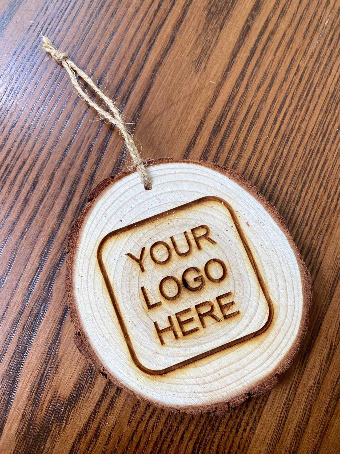 Engraved Logo Wood Christmas Ornament - Laser Engraved Wood Slice Christmas Ornament - Great Corporate Gift