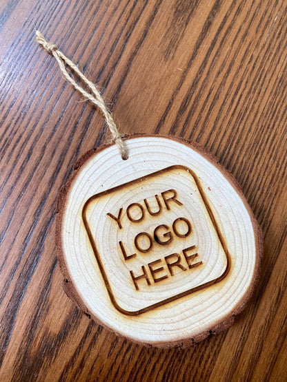 Engraved Logo Wood Christmas Ornament - Laser Engraved Wood Slice Christmas Ornament - Great Corporate Gift