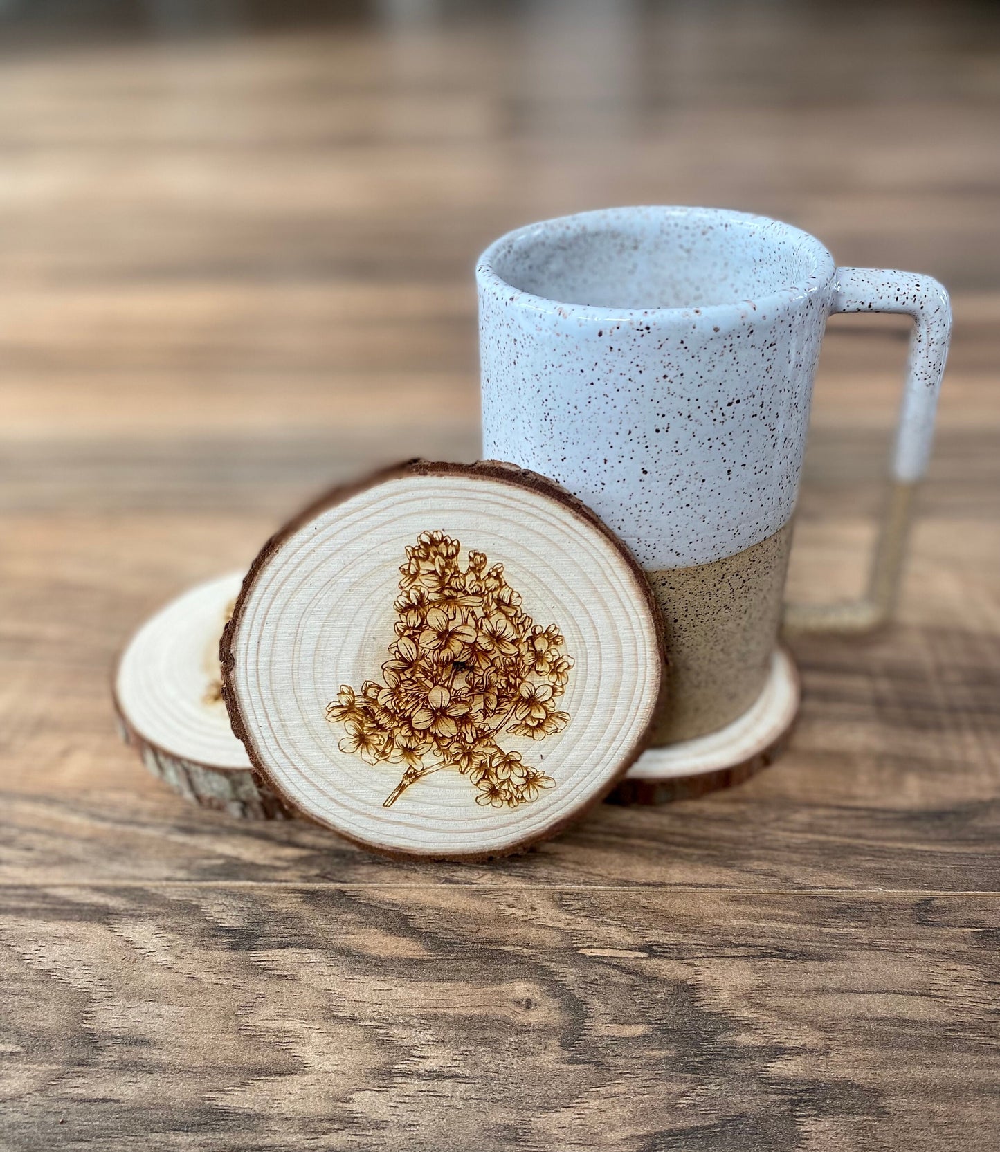 Lilac Engraved Wood Coaster Set - Perfect Gift for Wedding, Engagement, Anniversary, or Christmas