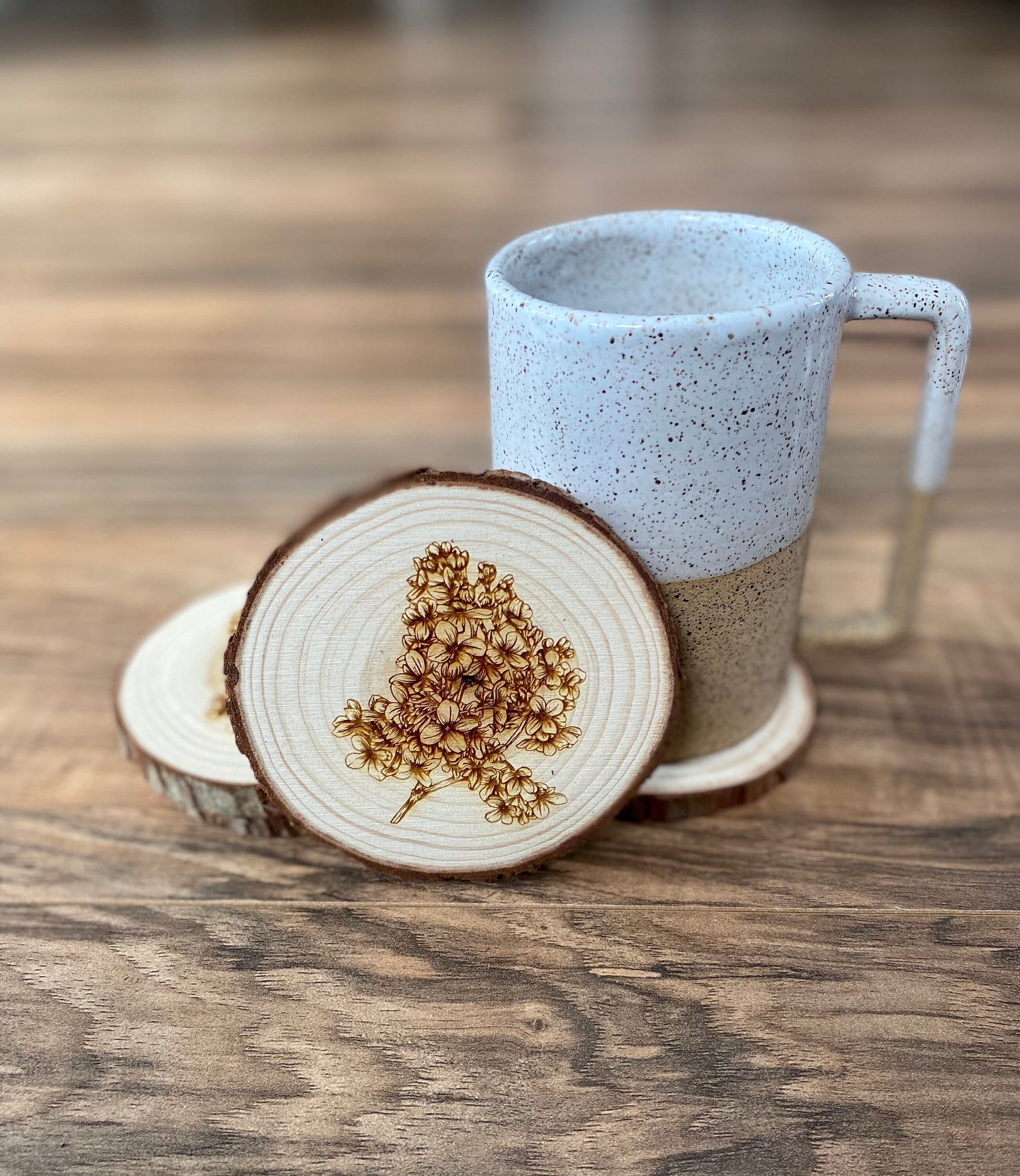 Lilac Engraved Wood Coaster Set - Perfect Gift for Wedding, Engagement, Anniversary, or Christmas