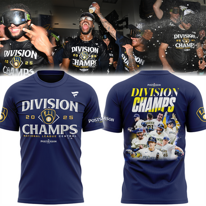 Milwaukee Brewers Navy 2025 NL Central Division Champions Locker Room T-Shirt