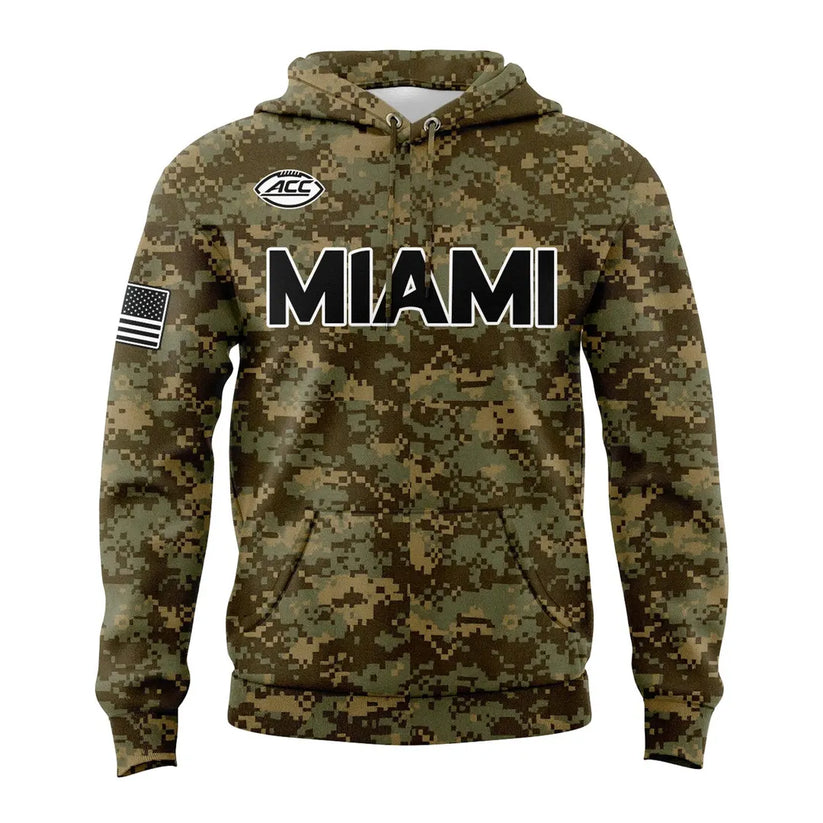 Miami Hurricanes Football Military Appreciation Limited Edition Camo Hoodie