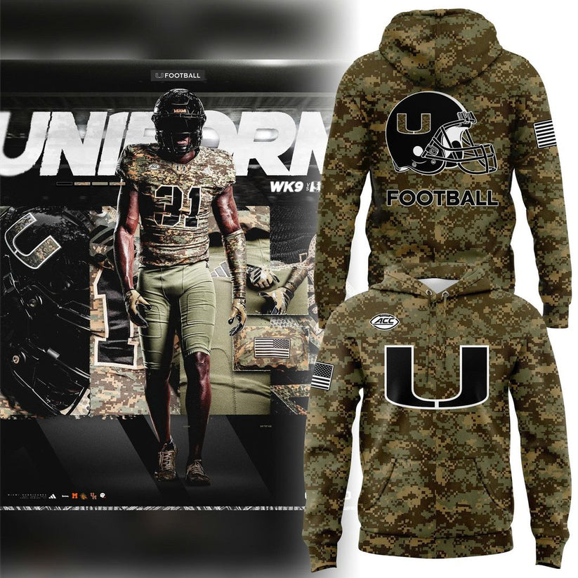 Miami Hurricanes Football Military Appreciation Limited Edition Camo Hoodie