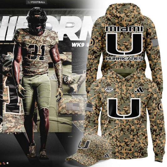 Miami Hurricanes Football Military Camo Mode Hoodie 2025