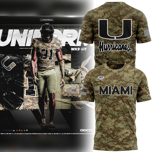 Miami Hurricanes Football Military Appreciation Limited Edition Camo T-Shirt