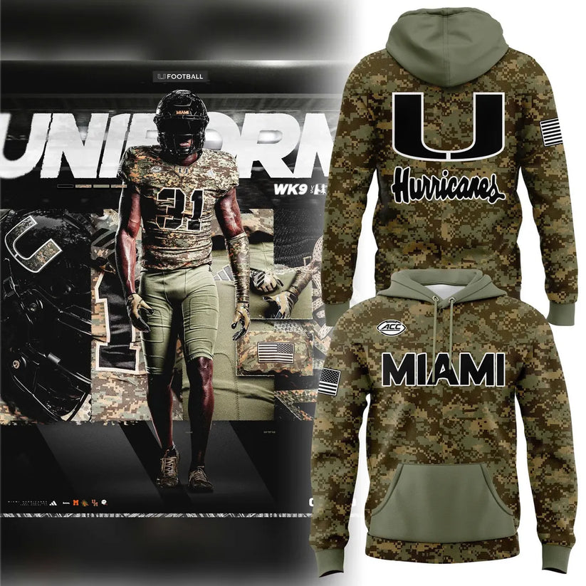 Miami Hurricanes Football Military Appreciation Limited Edition Camo Hoodie