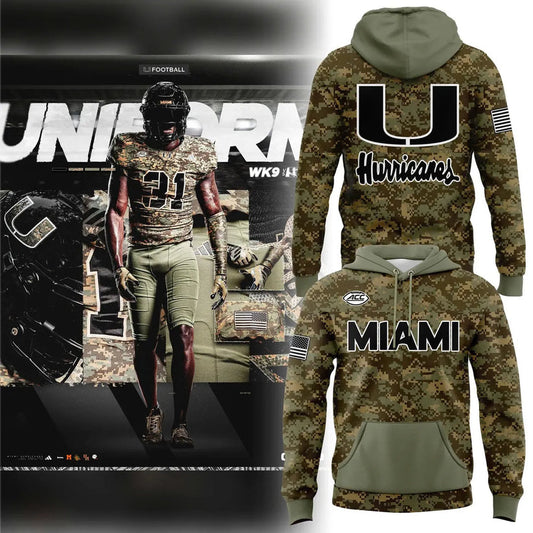 Miami Hurricanes Football Military Appreciation Limited Edition Camo Hoodie