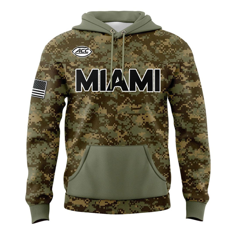 Miami Hurricanes Football Military Appreciation Limited Edition Camo Hoodie