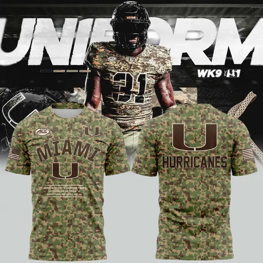 Miami Hurricanes Football Military Appreciation Limited Edition Camo T-Shirt