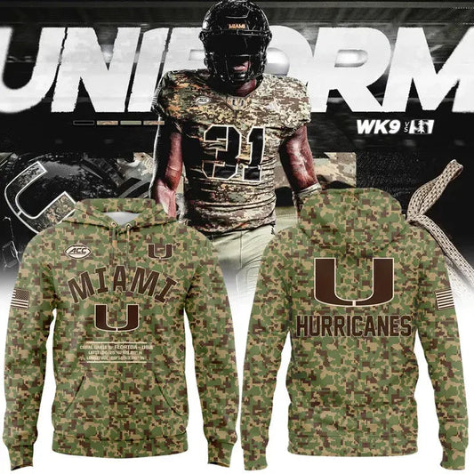 Miami Hurricanes Football Military Appreciation Limited Edition Camo Hoodie