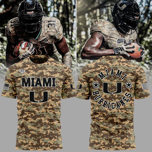 Miami Hurricanes Football Military Appreciation Limited Edition Camo T-shirt