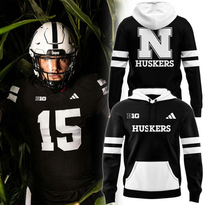 Nebraska Football Blackout uniforms Hoodie 2025 Black And White