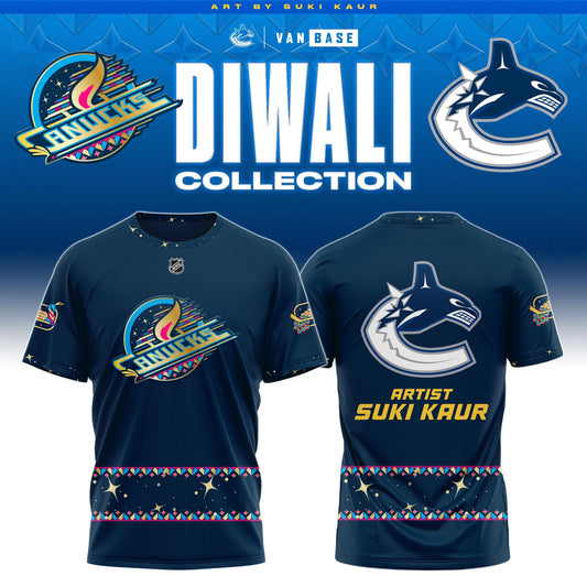 Vancouver Canucks 2025 Navy Diwali Skate T-Shirt Limited Edition